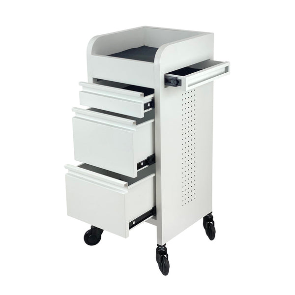 Joiken Fusion White 4 Drawer Salon Trolley - White - Click'n Clean Castor Wheels