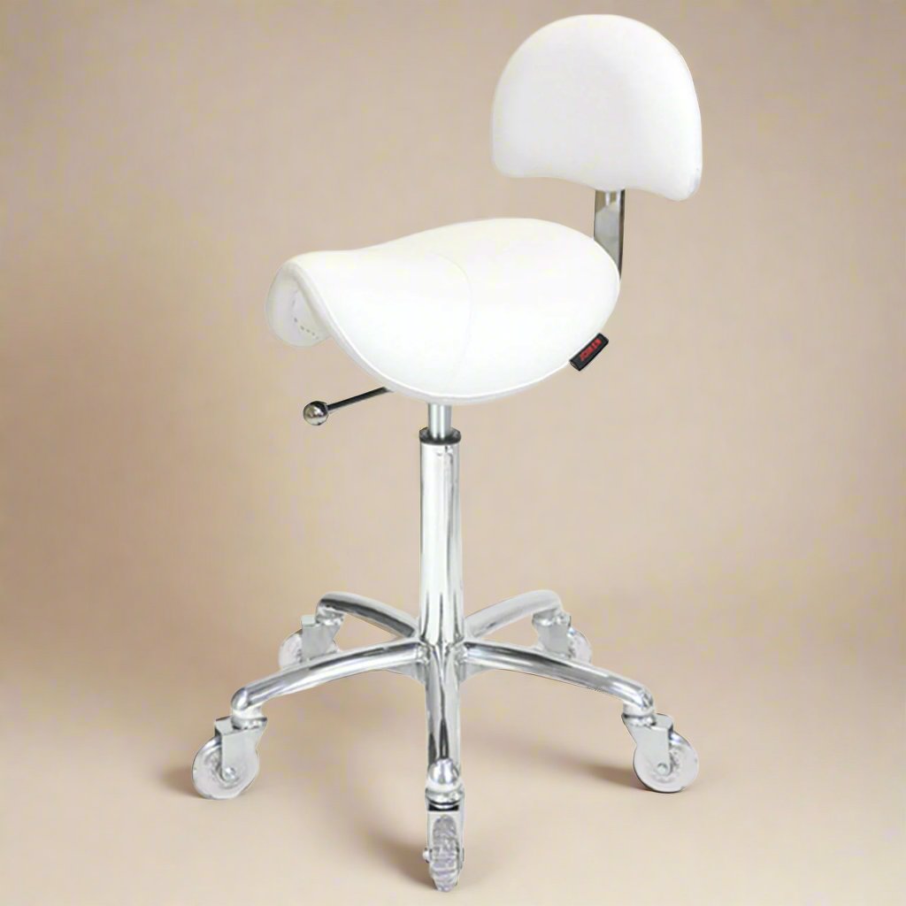 Saddle with Back White - Chrome Base