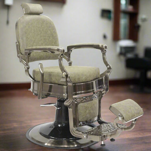 Havana Barber Chair - Antique Frame Olive Upholstery