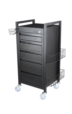 Joiken Midnight 5 Drawer Hairdressing Beauty Trolley - Black Frame