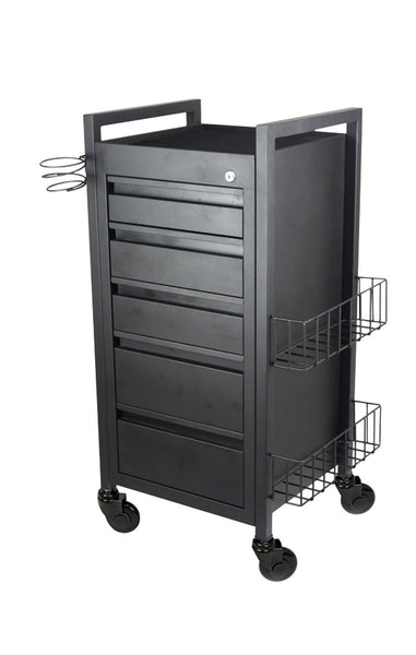 Joiken Midnight 5 Drawer Hairdressing Beauty Trolley - Black Frame - Click'nClean Castor Wheels