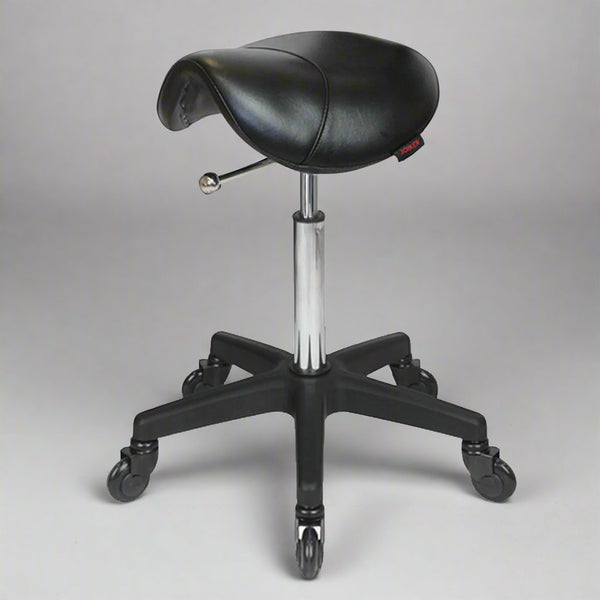 Saddle Stool No Back Black - Black Base - Click'n Clean Castor Wheels