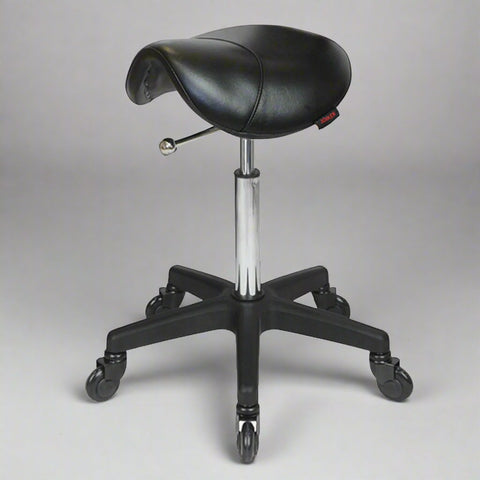 Saddle Stool No Back Black - Black Base - Click'n Clean Castor Wheels