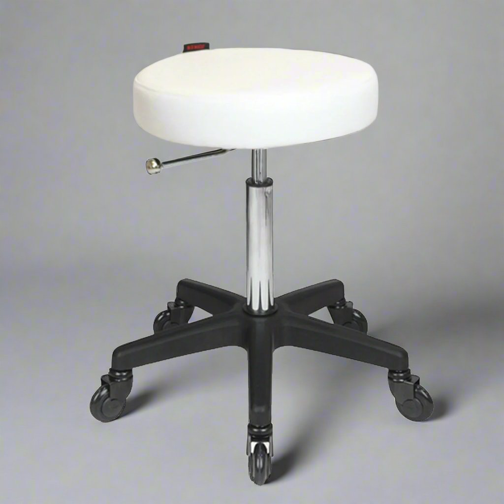 Turbo Stool White - Black Base - Click'n Clean Castor Wheels