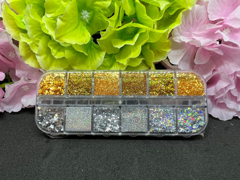 Gold and Silver Nail Glitter Tray