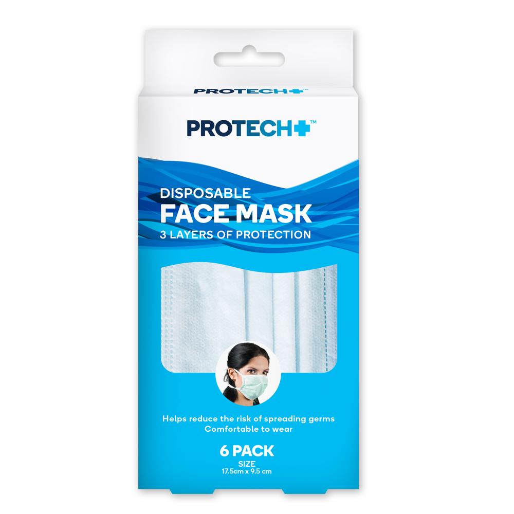 PROTECH DISPOSABLE FACE MASK 6 PACK-AVAILABLE NOW